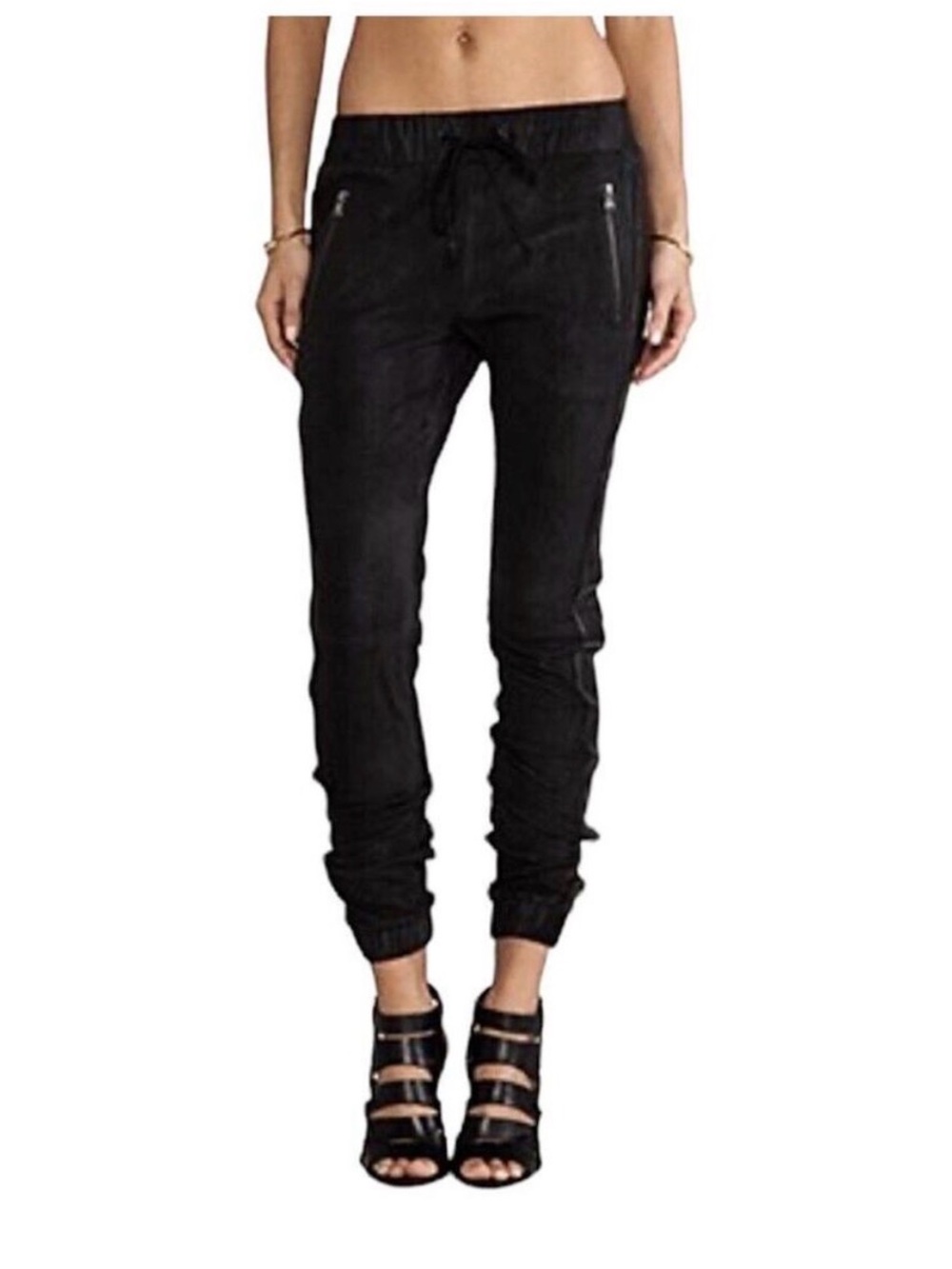 Revolve Hudson Katie Crop Sleek Black 
Jogger Zip Slash Pockets 23
